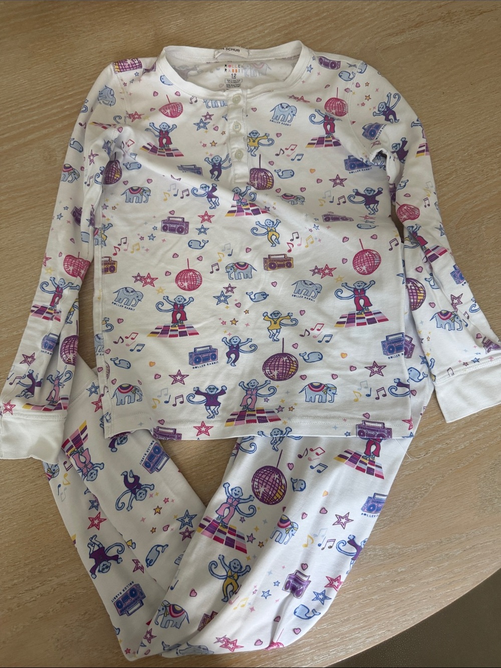 Roller Rabbit White Kids Pajama Set with Pink & Blue Disco Print